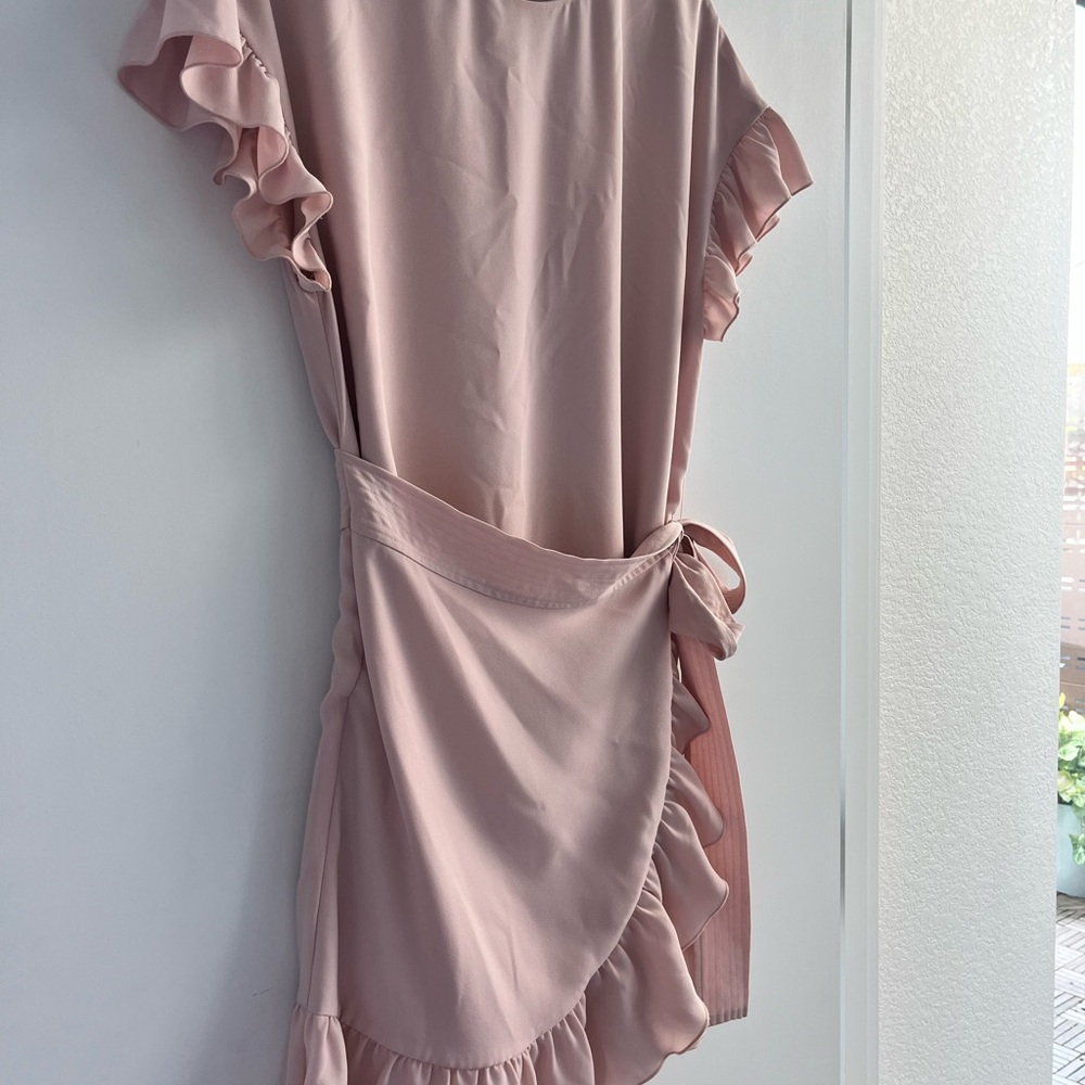 Aritzia blush wrap around mini dress